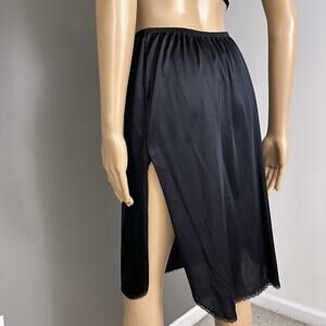 Vintage Half Slip Skirt Size Medium Black Double Side Slits 100% Nylon Adonna